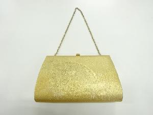 リサイクル　檜扇に草花模様織出し和装バッグ